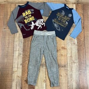 GAP 365 6-7 Thermal Long Sleeve Graphic Tees Joggers Outfit Space Dinosaur Trex
